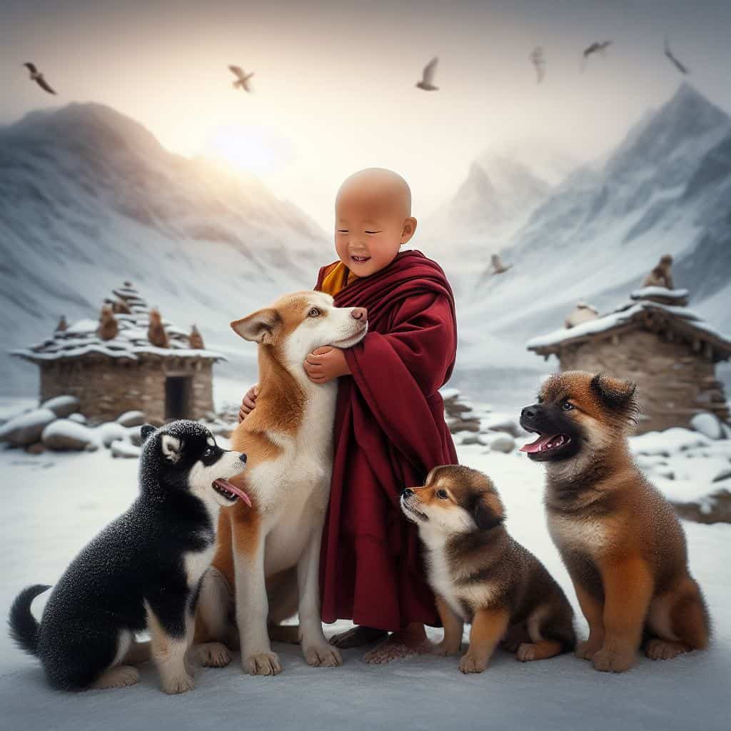 Harmony of Paws and Prayer: Little Monks and Beloved Dogs Play Together