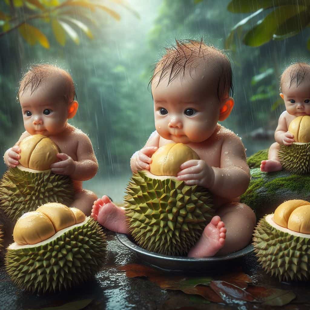 Durian Delights: A Picture-Perfect Moment of a Baby in the Heart of the King