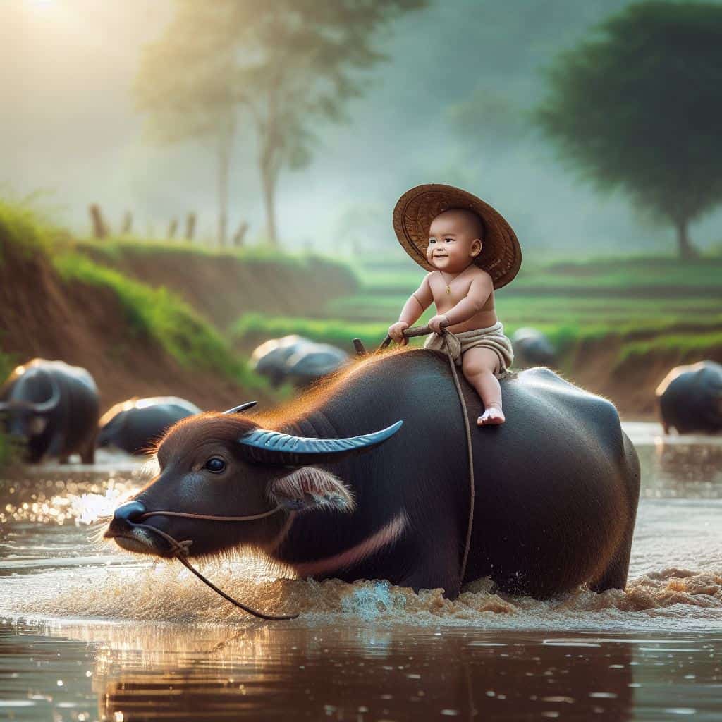 Buffalo Rides and Nostalgia: Unveiling Heartwarming Memories with the Baby’s Playful Adventure