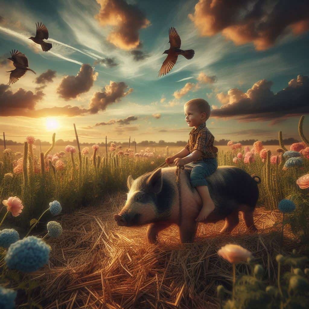 Piggyback Adventures: Rural Boy Riding a Pig Resurfaces Sweet Childhood Memories on Social Media