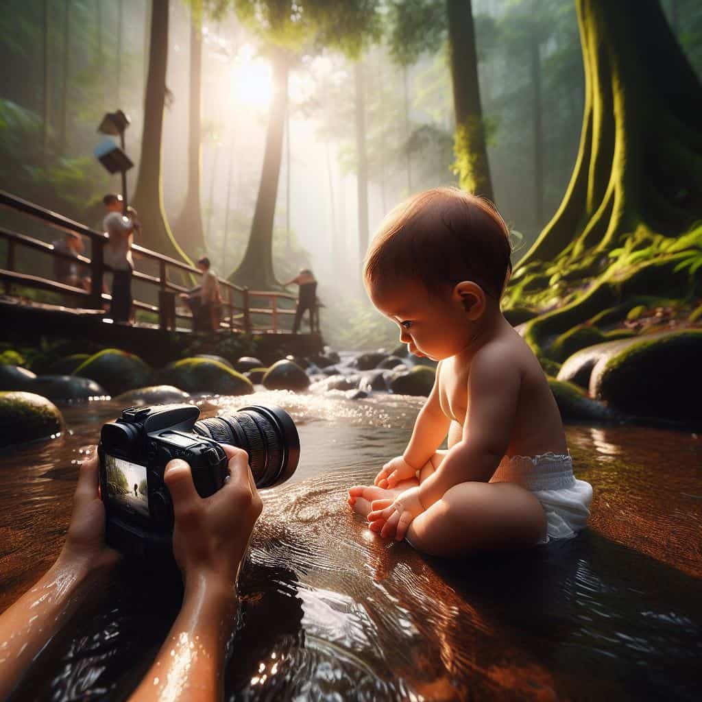 Streamside Serenity: Capturing the Blissful Moments of Baby Playing and Frolicking